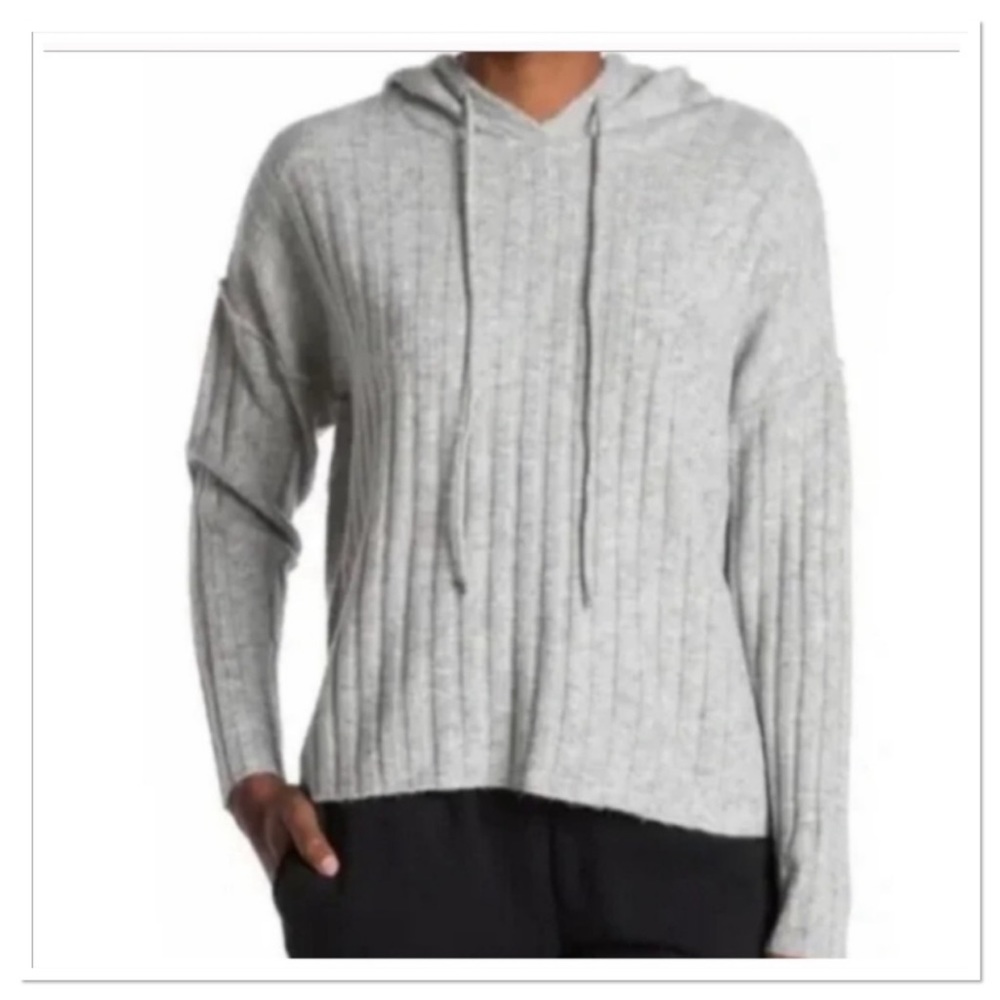 Sweet Romeo Women’s Light Grey Hooded Pullover Ribbed Sweater Size XS